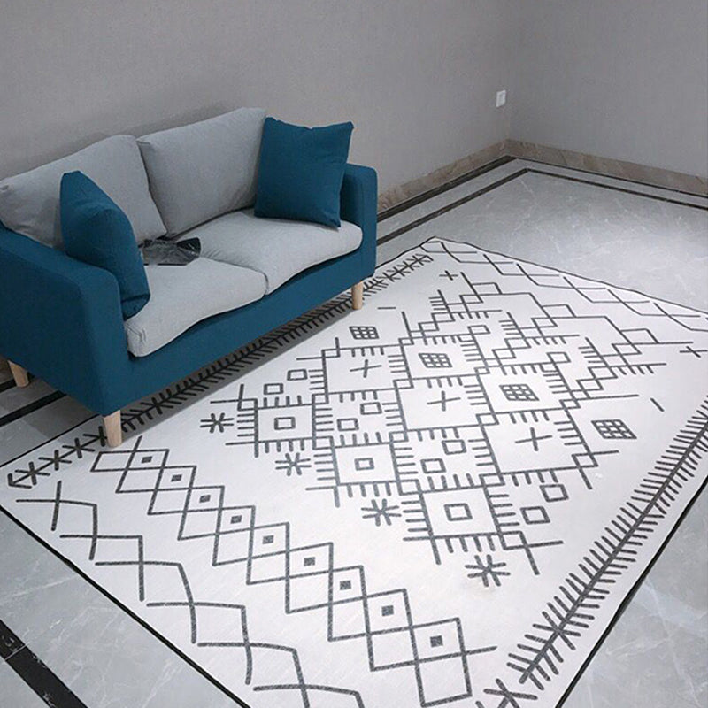 Sikunuo | Light Gray Bedroom Rug Southwestern Tribal Geometric Pattern Rug Polypropylene Machine Washable Non-Slip Back Rug