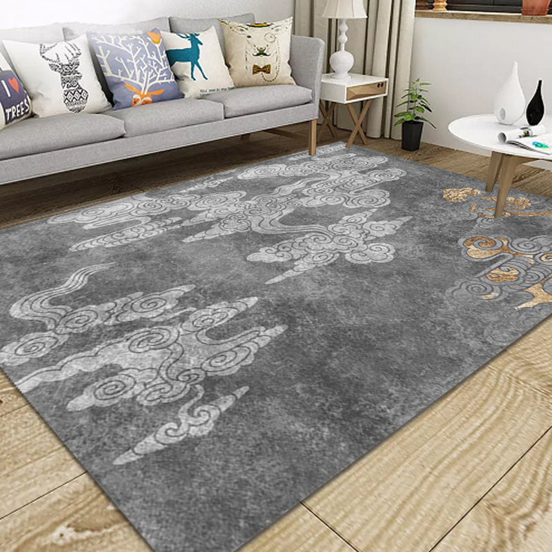 Sikunuo | Oriental living room carpet Gray clouds pattern carpet Synthetic Washable Non-slip Pet friendly carpet