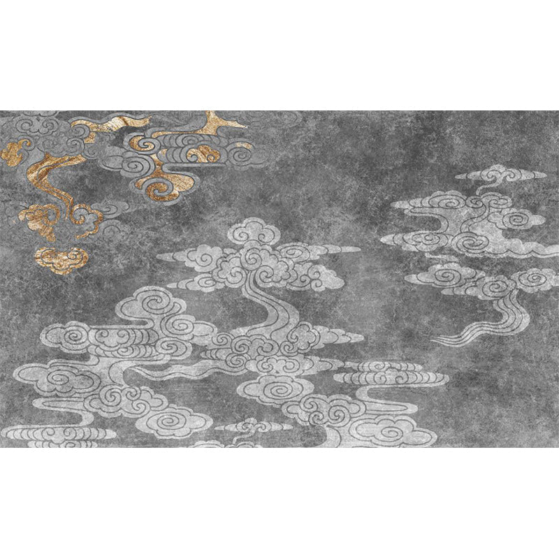 Sikunuo | Oriental living room carpet Gray clouds pattern carpet Synthetic Washable Non-slip Pet friendly carpet