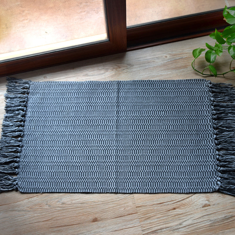 Sikunuo | Southwest Tribal Pattern Rug Blue and Black Cotton Rug Non-Slip Pet-Friendly Washable Rug for Living Room
