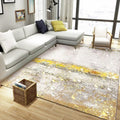 Sikunuo | Stylish Gold Modern Rug Synthetic Abstract Rug Non-Slip Pet-Friendly Washable Rug for the Living Room