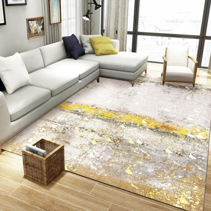 Sikunuo | Stylish Gold Modern Rug Synthetic Abstract Rug Non-Slip Pet-Friendly Washable Rug for the Living Room