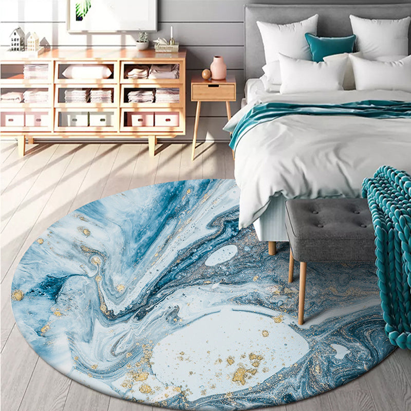 Sikunuo | Simple Abstract Area Rug Green and Blue Modernist Carpet Polyester Non-Slip Pet-Friendly Washable Rug for the Living Room