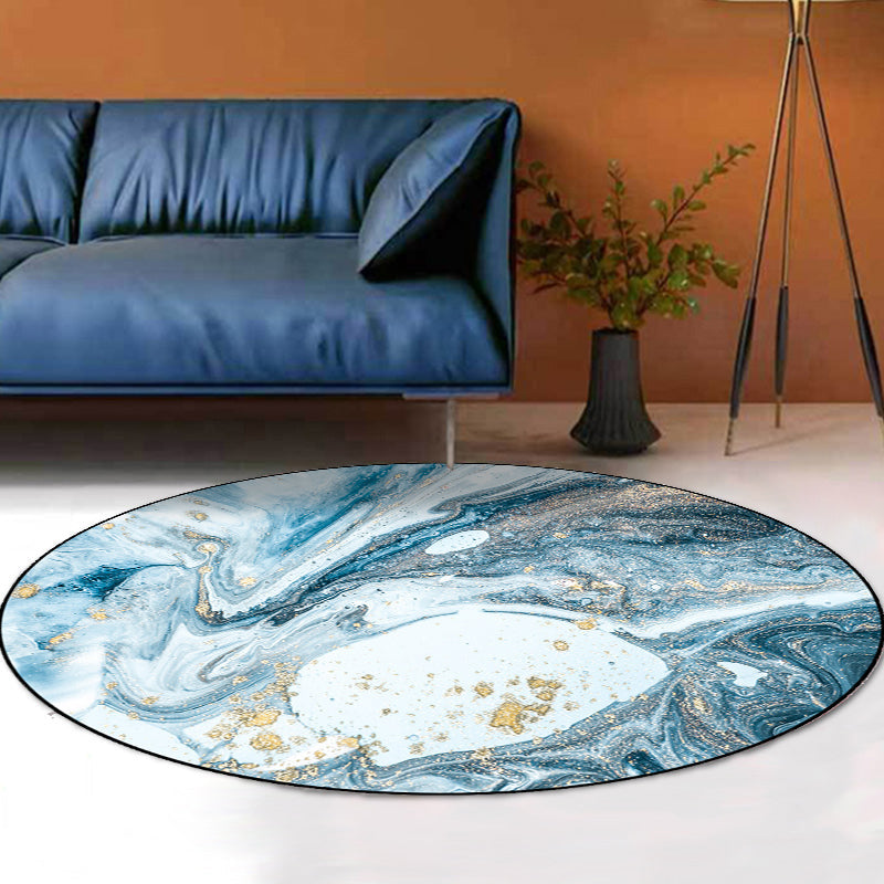 Sikunuo | Simple Abstract Area Rug Green and Blue Modernist Carpet Polyester Non-Slip Pet-Friendly Washable Rug for the Living Room