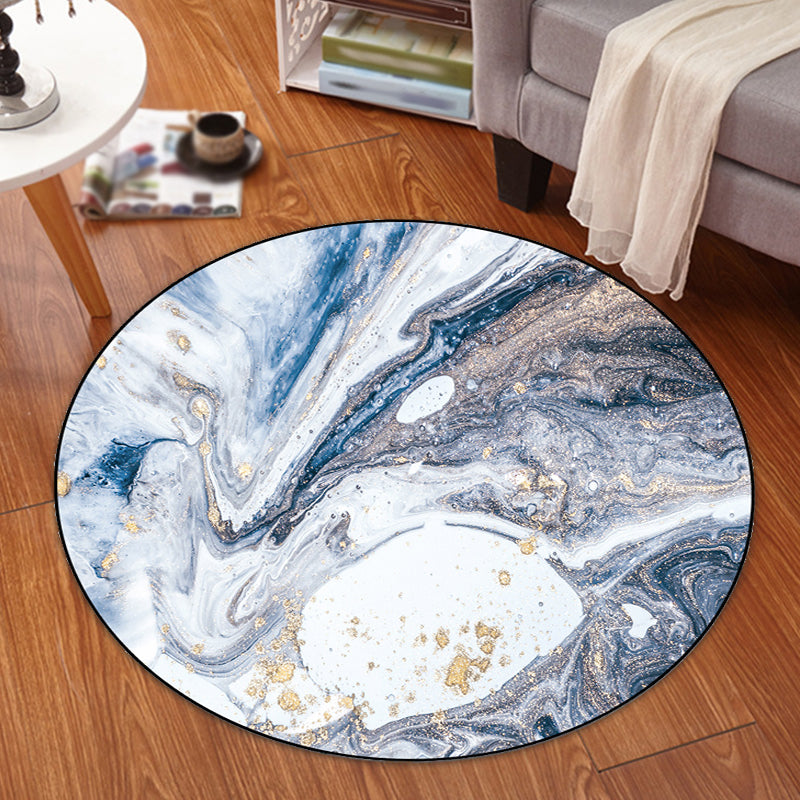 Sikunuo | Simple Abstract Area Rug Green and Blue Modernist Carpet Polyester Non-Slip Pet-Friendly Washable Rug for the Living Room