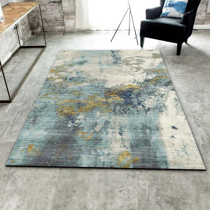 Sikunuo | Green Living Room Carpet Industrial Abstract Carpet Polyester Machine Washable Non-Slip Backing Rug