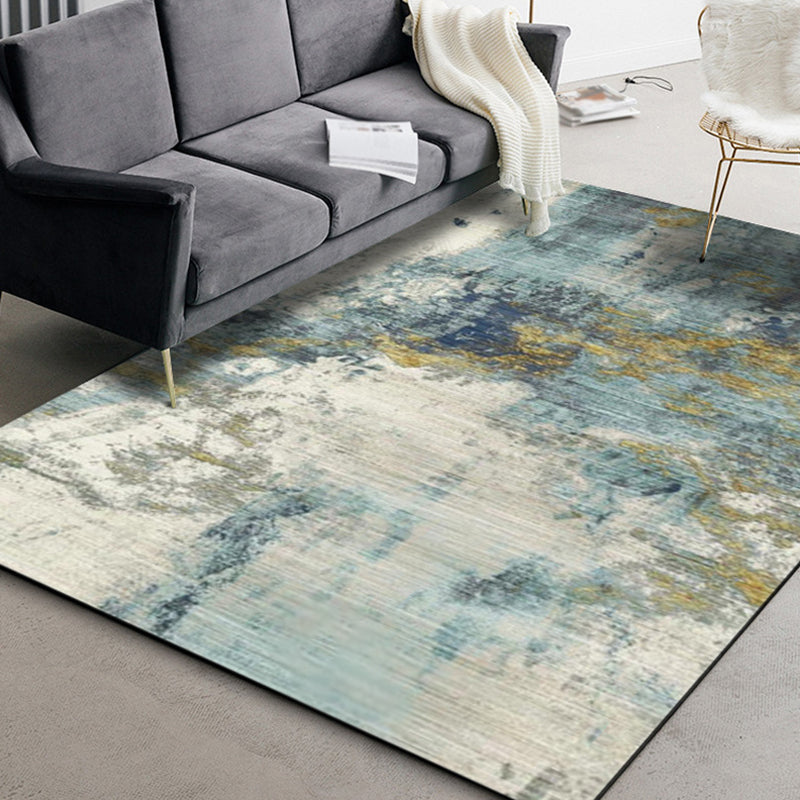 Sikunuo | Green Living Room Carpet Industrial Abstract Carpet Polyester Machine Washable Non-Slip Backing Rug
