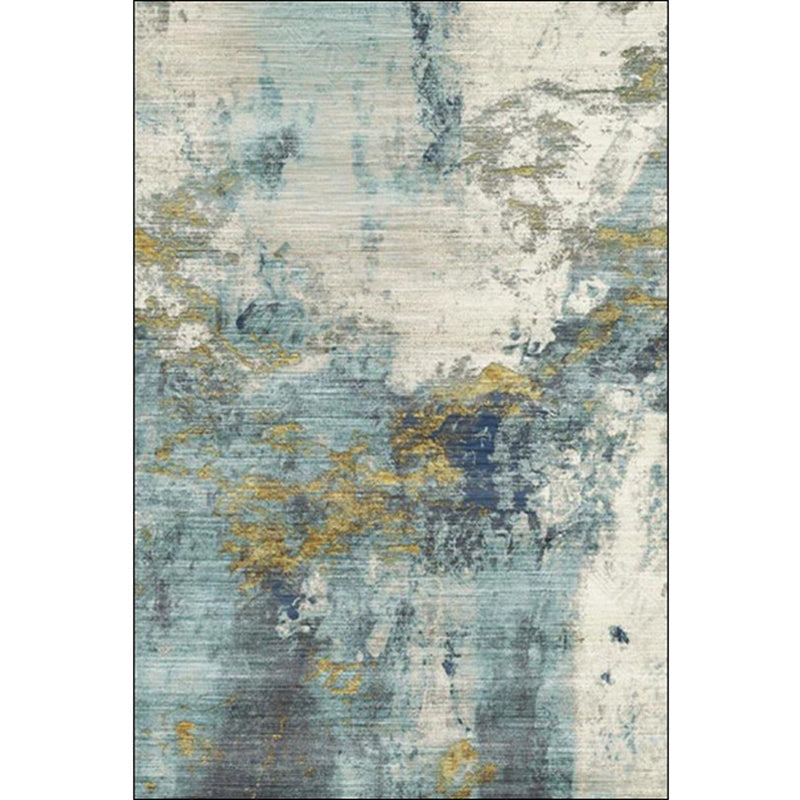 Sikunuo | Green Living Room Carpet Industrial Abstract Carpet Polyester Machine Washable Non-Slip Backing Rug