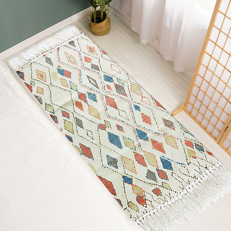 Sikunuo | Multicolor Tribal Pattern Rug Cotton Southwestern Rug Washable Non-Slip Pet-Friendly Rug for the Living Room