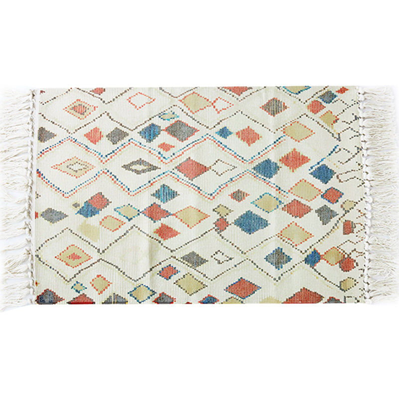 Sikunuo | Multicolor Tribal Pattern Rug Cotton Southwestern Rug Washable Non-Slip Pet-Friendly Rug for the Living Room