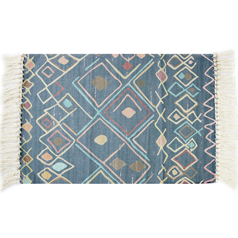 Sikunuo | Multicolor Tribal Pattern Rug Cotton Southwestern Rug Washable Non-Slip Pet-Friendly Rug for the Living Room