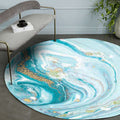 Sikunuo | Modern Watercolor Pattern Area Rug Blue Polyester Carpet Non-Slip Pet-Friendly Washable Rug for Study