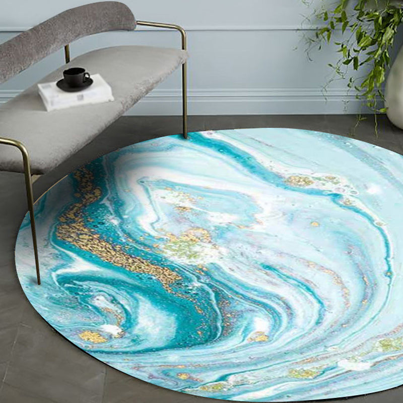 Sikunuo | Modern Watercolor Pattern Area Rug Blue Polyester Carpet Non-Slip Pet-Friendly Washable Rug for Study