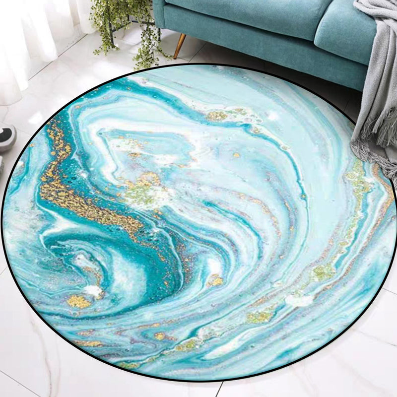 Sikunuo | Modern Watercolor Pattern Area Rug Blue Polyester Carpet Non-Slip Pet-Friendly Washable Rug for Study