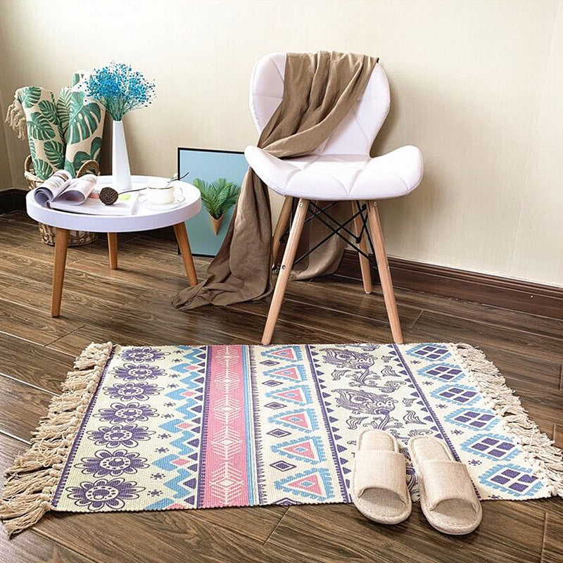 Sikunuo | Eunique Tribal Pattern Rug Multicolored Southwestern Rug Cotton Washable Non-Slip Pet-Friendly Rug for the Living Room