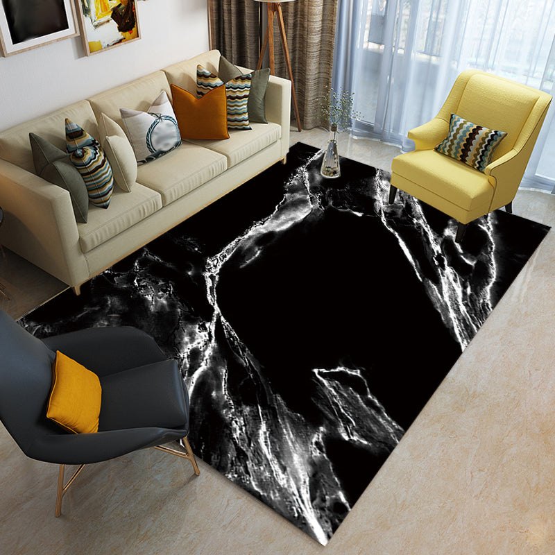 Sikunuo | Casual Abstract Rug Black and White Modernist Area Rug Polyester Non-Slip Pet-Friendly Washable Rug for the Living Room