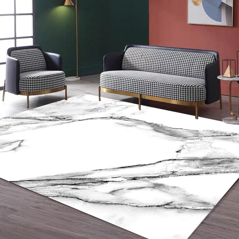 Sikunuo | Casual Abstract Rug Black and White Modernist Area Rug Polyester Non-Slip Pet-Friendly Washable Rug for the Living Room