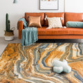 Sikunuo | Brown Living Room Rug Modernism Swirl Stripes Pattern Rug Synthetic Machine Washable Non-Slip Backing Rug