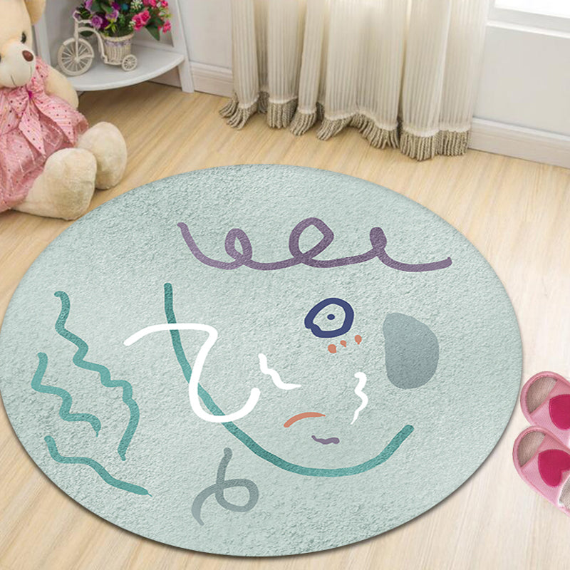 Sikunuo | Light Green Study Area Rug New Abstract Pattern Rug Polyester Machine Washable Non-Slip Backing Rug