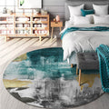Sikunuo | Industrial Abstract Carpet Blue Polyester Rug Non-Slip Pet-Friendly Washable Rug for Home