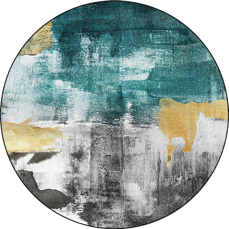 Sikunuo | Industrial Abstract Carpet Blue Polyester Rug Non-Slip Pet-Friendly Washable Rug for Home