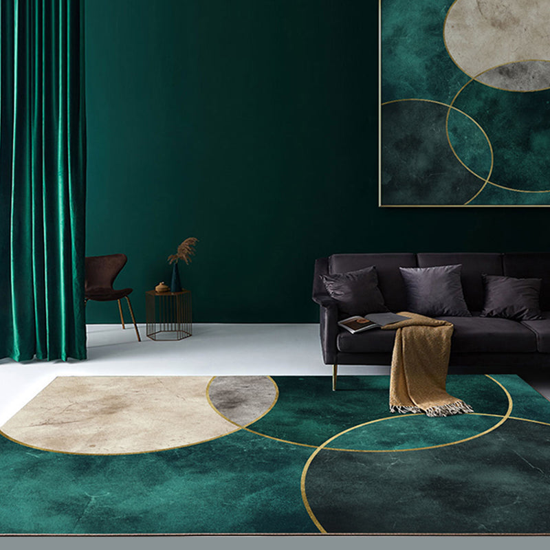 Sikunuo | Nordic Parlor Rug Green Geometric Pattern Rug Polypropylene Washable Non-slip Pet-friendly Rug