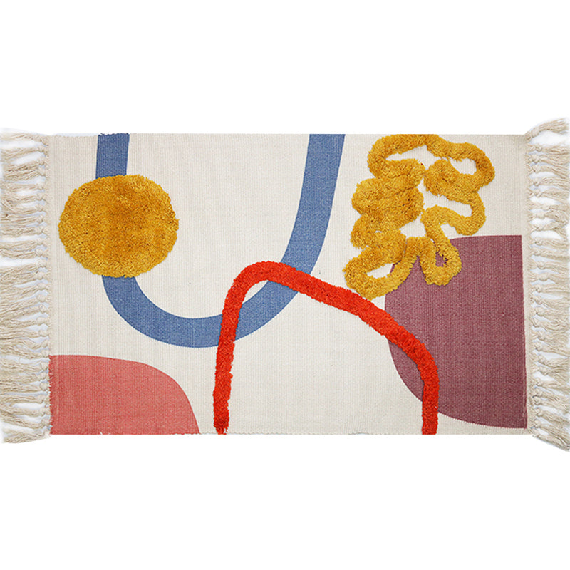 Sikunuo | Multicolor Abstract Rug Cotton Novelty Rug Washable Non-Slip Pet-Friendly Rug for the Living Room