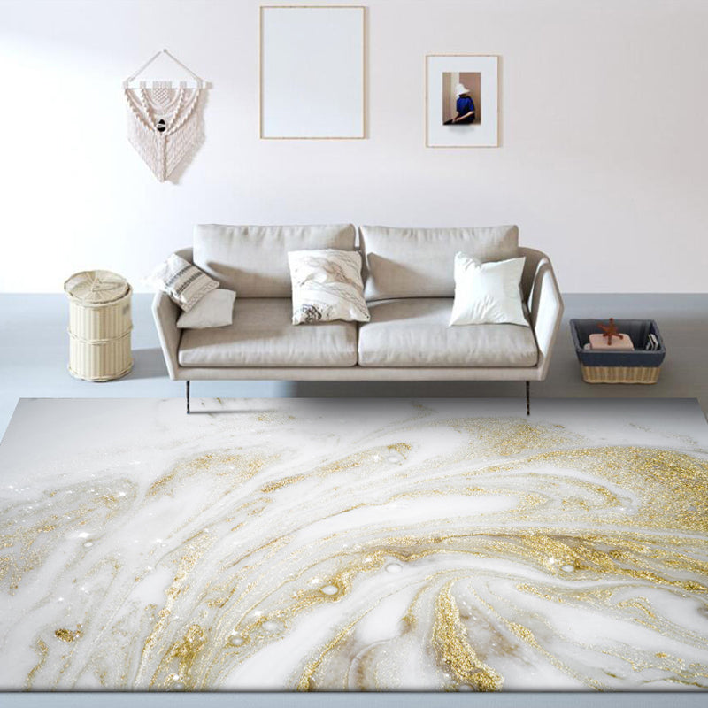 Sikunuo | Unique Abstract Area Rug Gold New Rug Polypropylene Pet Friendly Washable Non-Slip Area Rug for Home