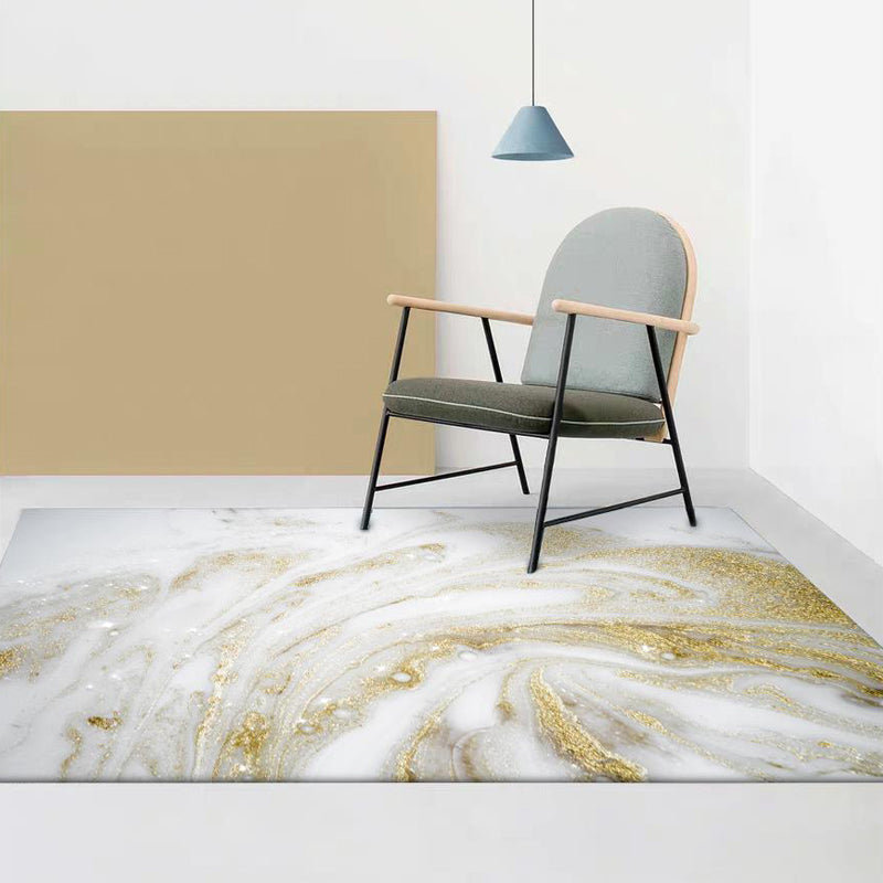 Sikunuo | Unique Abstract Area Rug Gold New Rug Polypropylene Pet Friendly Washable Non-Slip Area Rug for Home