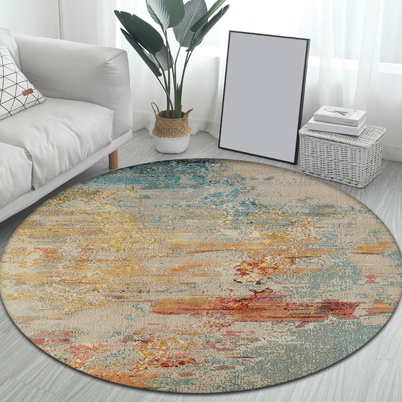 Sikunuo | Multicolor Industrial Indoor Rug Polyester Abstract Rug Pet Friendly Washable Non-Slip Carpet for Living Room