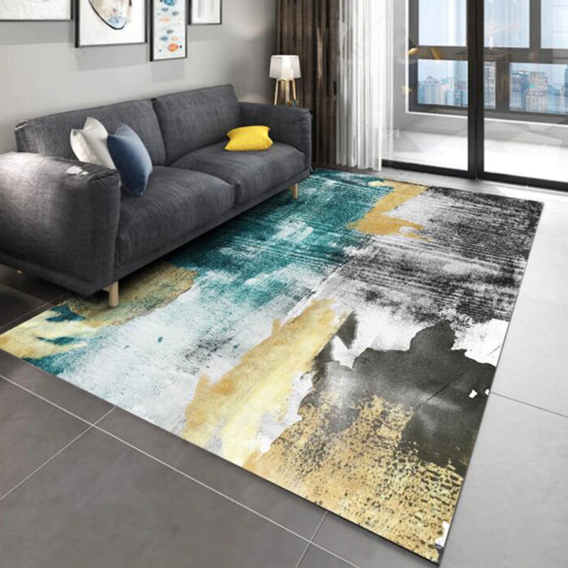 Sikunuo | Multi Color Industrial Carpet Polyester Abstract Pattern Carpet Pet Friendly Non-Slip Area Rug for Living Room