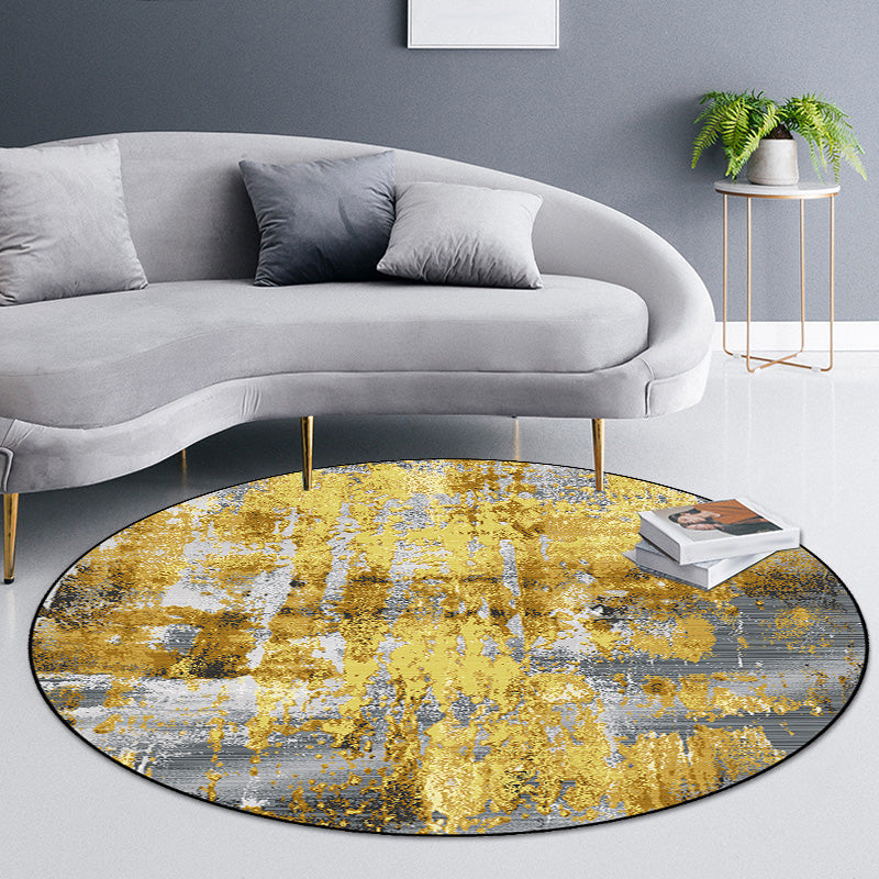 Sikunuo | Industrial abstract carpet Gold Polyester rug non-slip pet-friendly washable rug for home