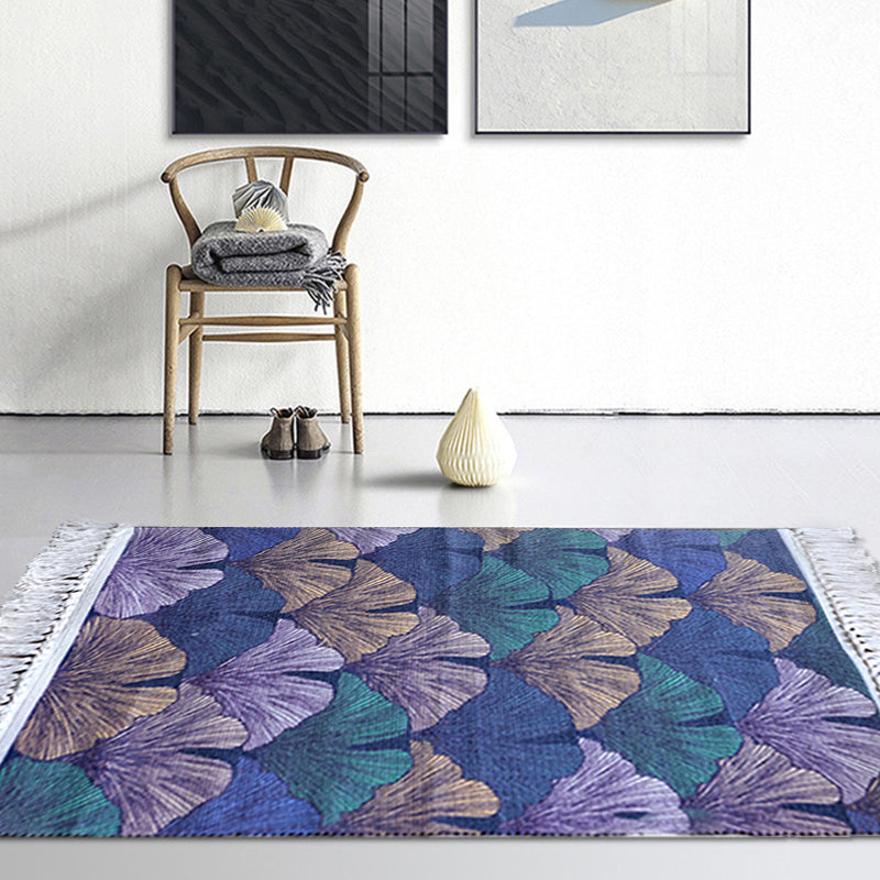 Sikunuo | Stylish Leaf Pattern Carpet Multicolors Tropical Carpet Cotton Washable Non-Slip Pet-Friendly Carpet for Living Room
