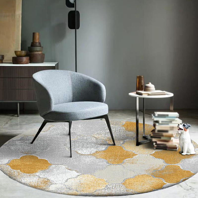 Sikunuo | Gold geometric ogee pattern rug synthetic Moroccan area rug washable pet-friendly rug for decoration