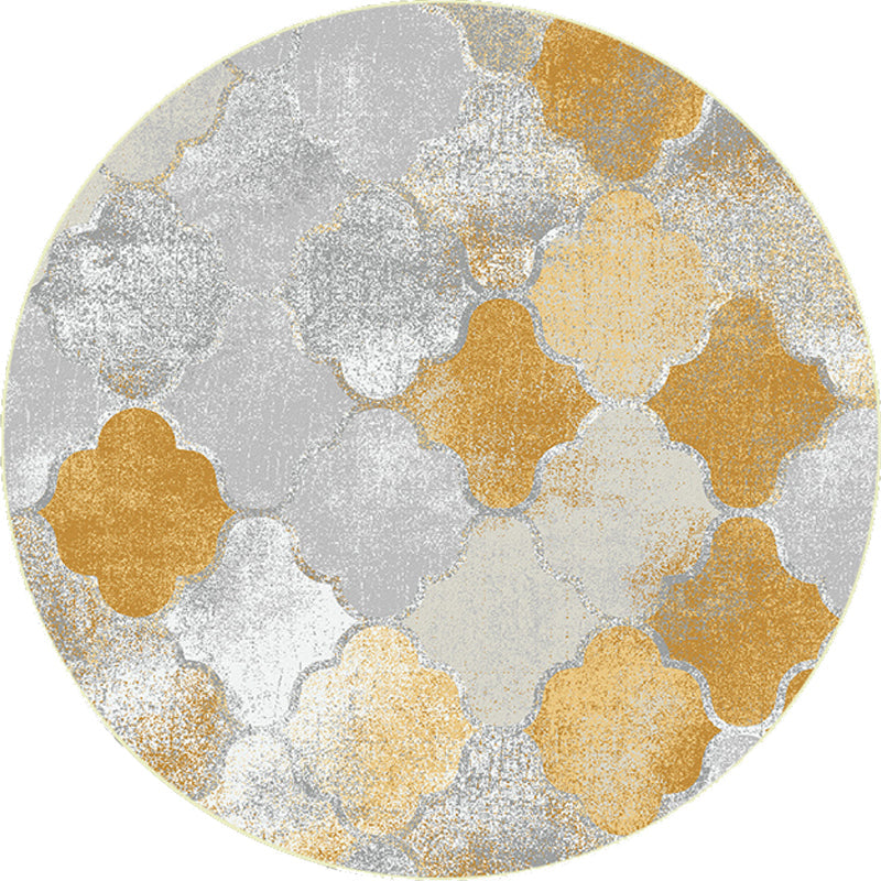 Sikunuo | Gold geometric ogee pattern rug synthetic Moroccan area rug washable pet-friendly rug for decoration