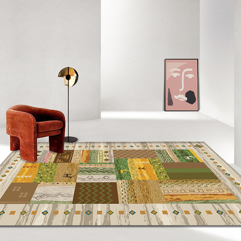 Sikunuo | Brown and Green Southwestern Rug Polypropylene Tribal Diamond Pattern Rug Pet Friendly Washable Non-Slip Rug for Decoration