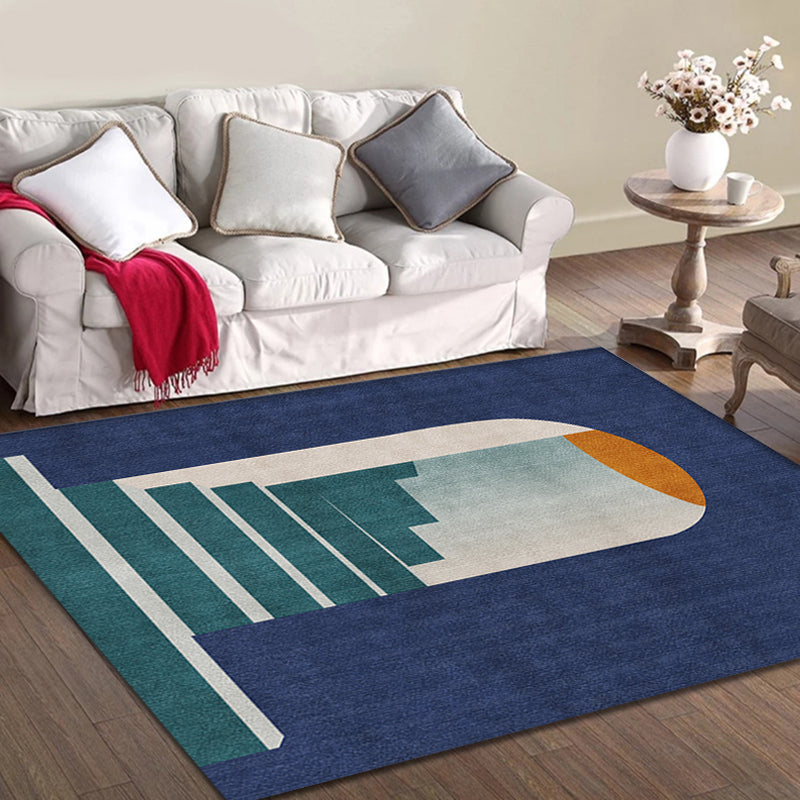 Sikunuo | Blue Nordic Rug Polypropylene Door Pattern Rug Pet Friendly Washable Non-Slip Rug for Bedroom