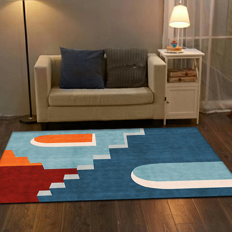 Sikunuo | Blue Nordic Rug Polypropylene Door Pattern Rug Pet Friendly Washable Non-Slip Rug for Bedroom