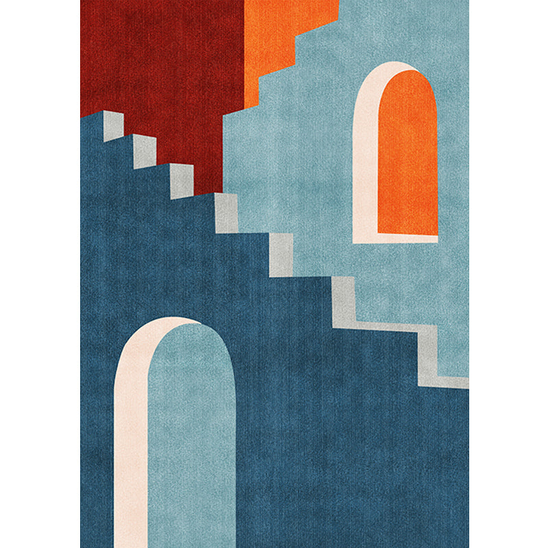 Sikunuo | Blue Nordic Rug Polypropylene Door Pattern Rug Pet Friendly Washable Non-Slip Rug for Bedroom