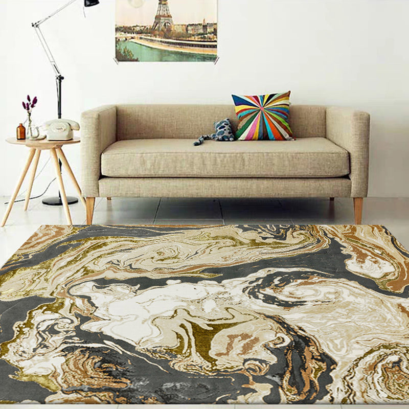 Sikunuo | Gold Abstract Carpet Polyester Modern Rug Washable Non-slip Back Carpet for Decoration