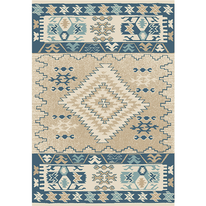Sikunuo | Brown and Blue Bohemian Rug Synthetic Tribal Diamond Pattern Rug Pet-Friendly Washable Non-Slip Rug for Decoration