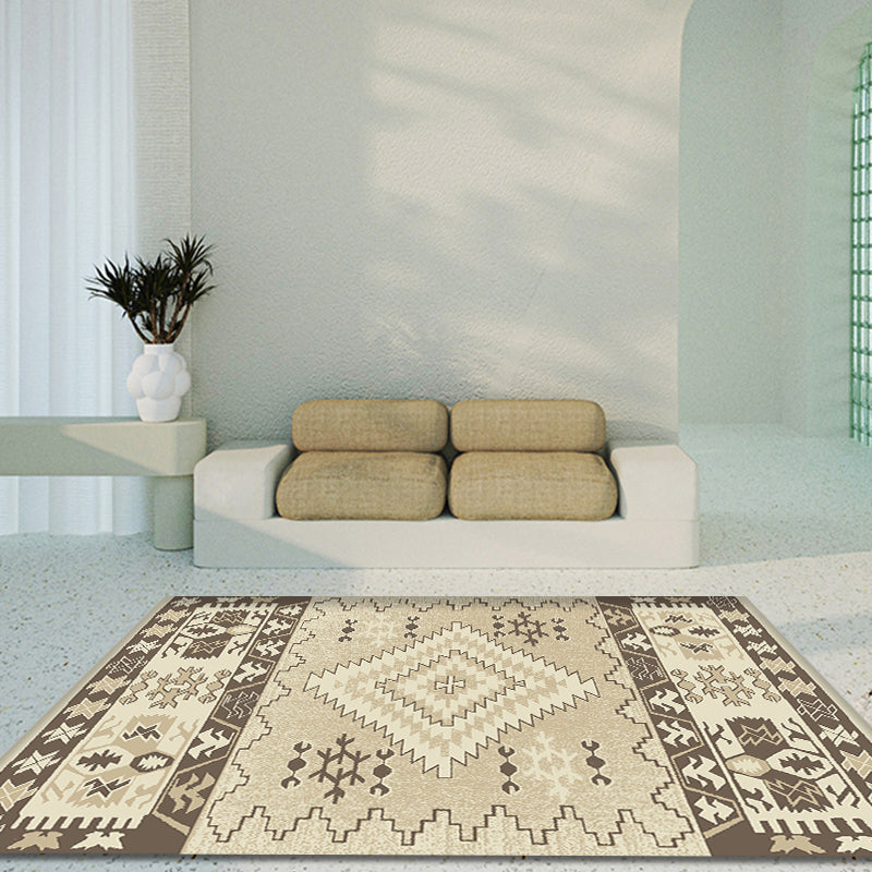 Sikunuo | Brown and Blue Bohemian Rug Synthetic Tribal Diamond Pattern Rug Pet-Friendly Washable Non-Slip Rug for Decoration