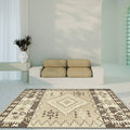 Sikunuo | Brown and Blue Bohemian Rug Synthetic Tribal Diamond Pattern Rug Pet-Friendly Washable Non-Slip Rug for Decoration