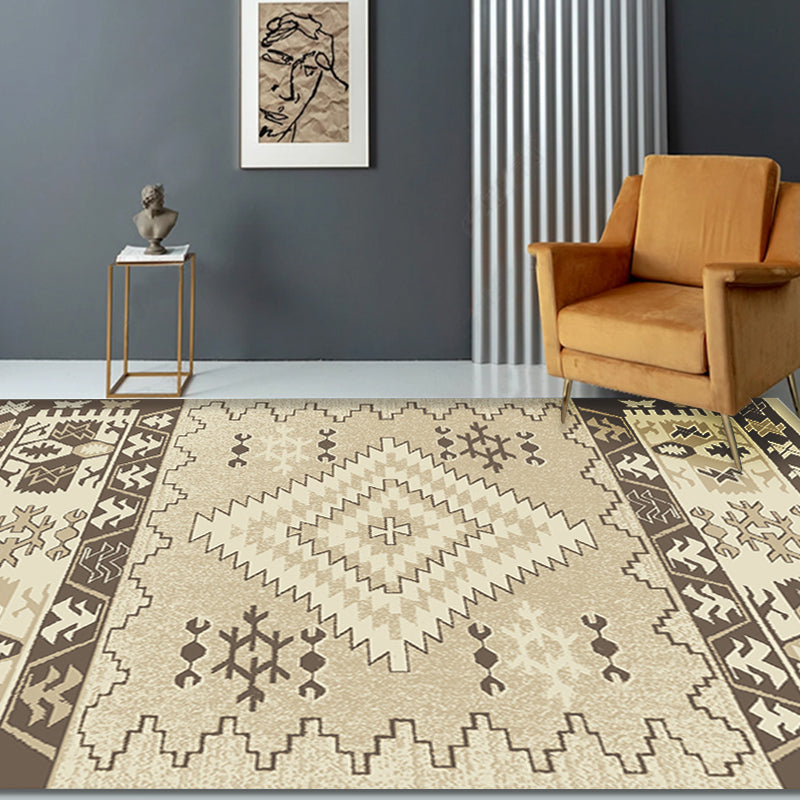Sikunuo | Brown and Blue Bohemian Rug Synthetic Tribal Diamond Pattern Rug Pet-Friendly Washable Non-Slip Rug for Decoration