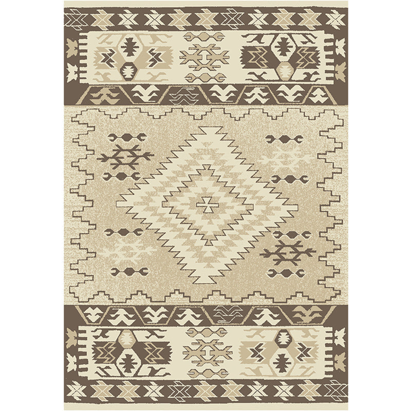 Sikunuo | Brown and Blue Bohemian Rug Synthetic Tribal Diamond Pattern Rug Pet-Friendly Washable Non-Slip Rug for Decoration