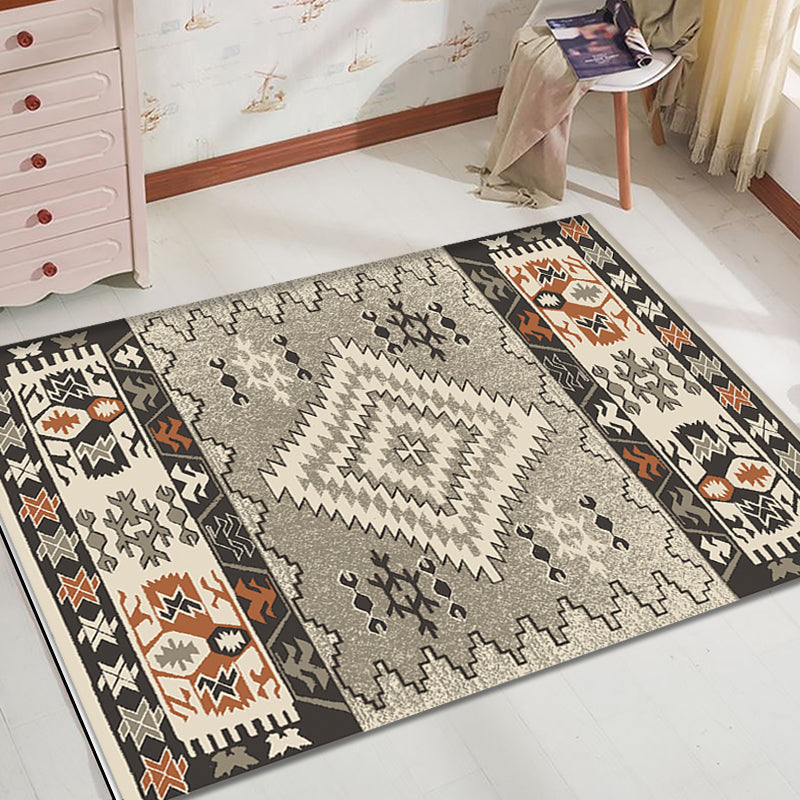 Sikunuo | Brown and Blue Bohemian Rug Synthetic Tribal Diamond Pattern Rug Pet-Friendly Washable Non-Slip Rug for Decoration