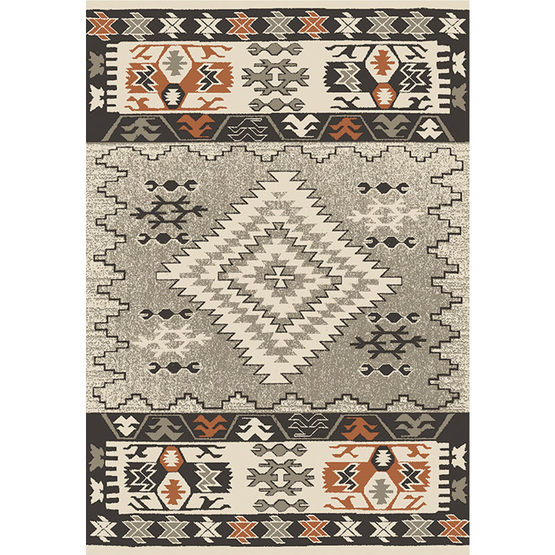 Sikunuo | Brown and Blue Bohemian Rug Synthetic Tribal Diamond Pattern Rug Pet-Friendly Washable Non-Slip Rug for Decoration