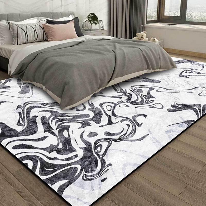 Sikunuo | Black and White Study Rug Modernism Abstract Rug Polyester Machine Washable Non-Slip Back Carpet