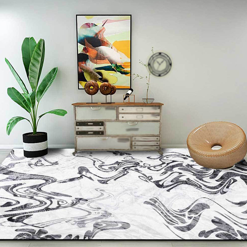 Sikunuo | Black and White Study Rug Modernism Abstract Rug Polyester Machine Washable Non-Slip Back Carpet