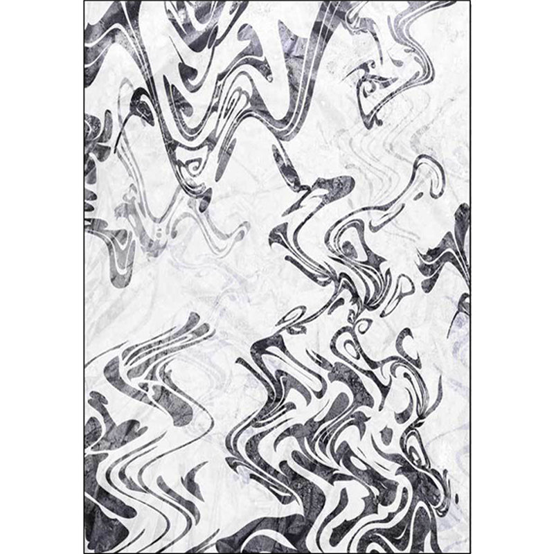 Sikunuo | Black and White Study Rug Modernism Abstract Rug Polyester Machine Washable Non-Slip Back Carpet